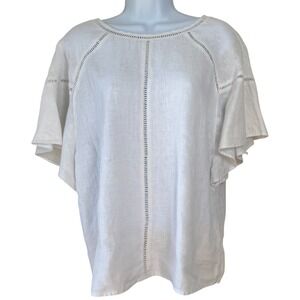 Symple NYC Womens Linen Ladder Stitch Top White Sz L Coastal Euro Summer Resort